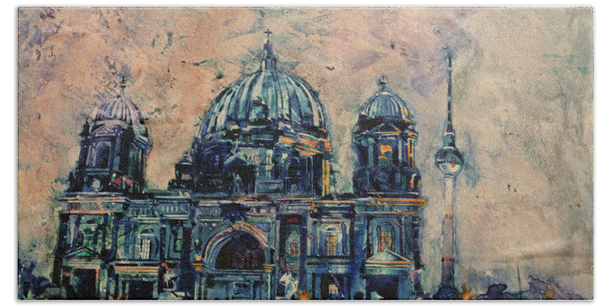 Blue Beach Towel featuring the painting Berlin Cathedral by Ryan Fox