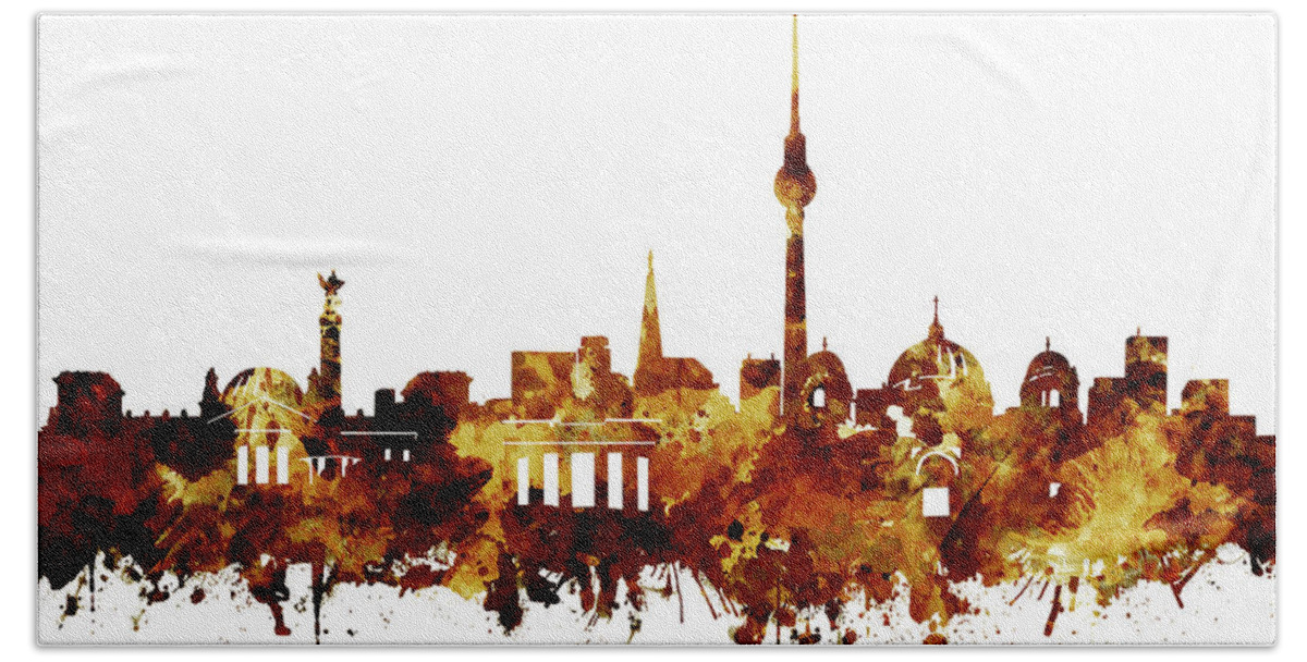 Berlin Beach Towel featuring the digital art Berlin City Skyline Brown by Bekim M