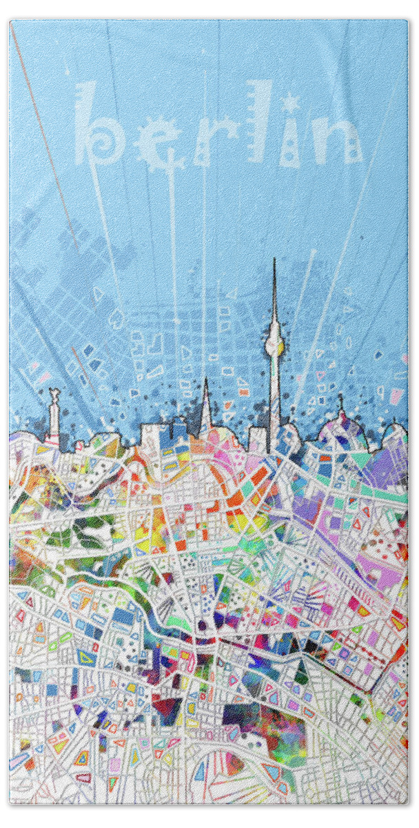 Berlin Beach Sheet featuring the digital art Berlin City Skyline Map by Bekim M