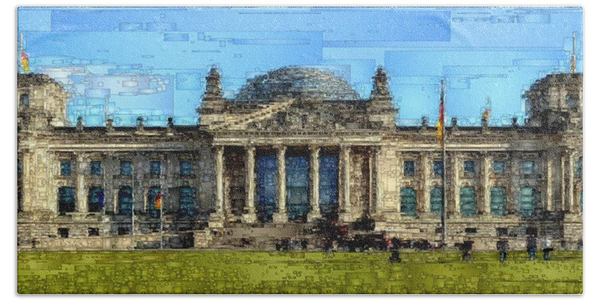 Rafael Salazar Beach Towel featuring the digital art Berlin Parliament Reichstag building by Rafael Salazar