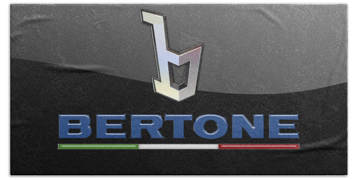 'auto Badges' Collection By Serge Averbukh Beach Towel featuring the photograph Bertone - 3 D Badge On Black by Serge Averbukh