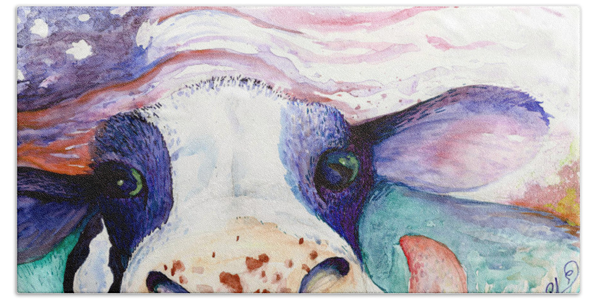 Cow Beach Towel featuring the painting Bessie by Melinda Dare Benfield