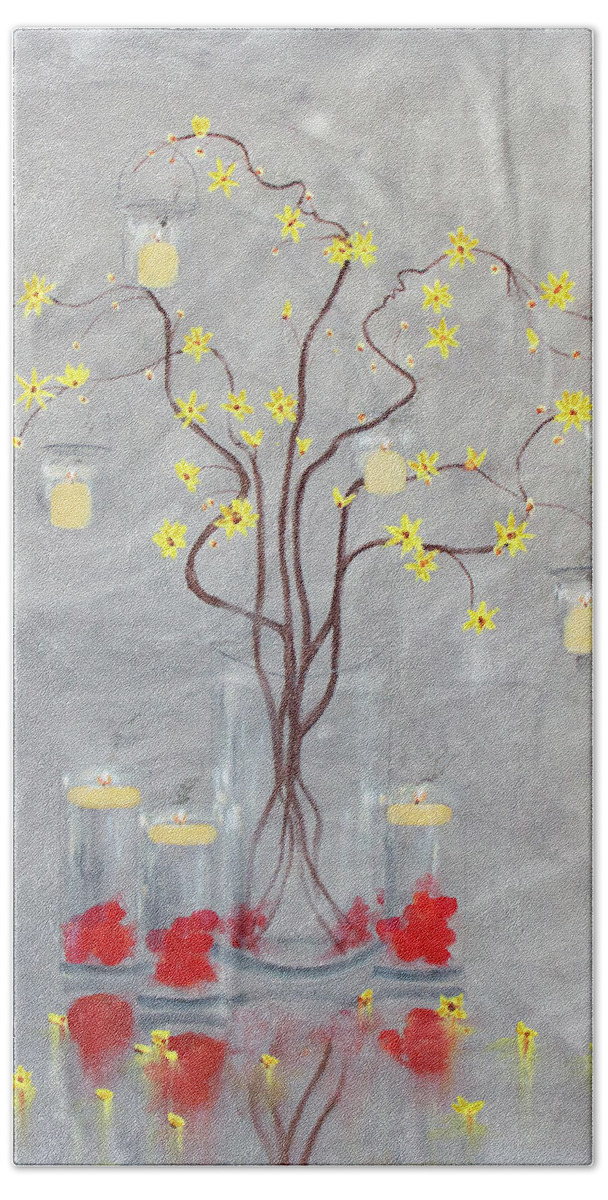 Hibiscus Beach Towel featuring the painting Best Wedding Gift Romance Tree by Ken Figurski