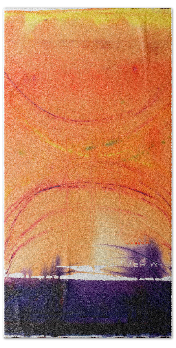 Orange Beach Towel featuring the painting Between by Petra Rau