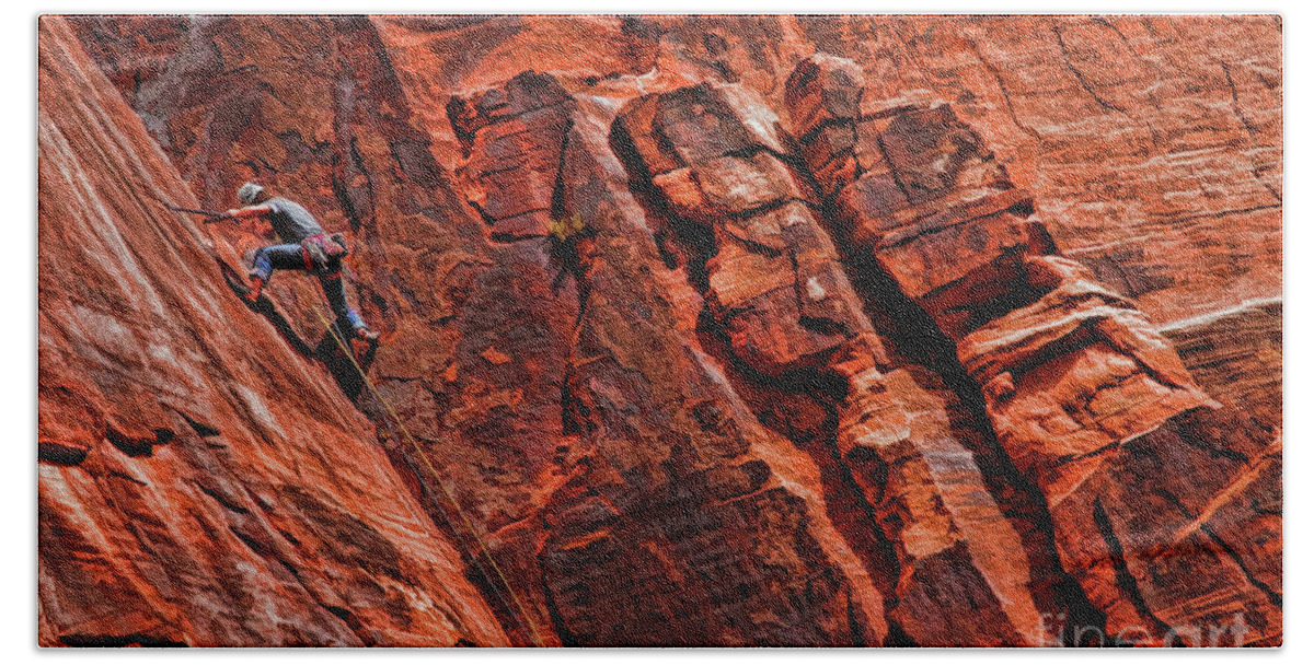 Rock Climber Beach Towel featuring the photograph Between Two Cliffs by Blake Richards