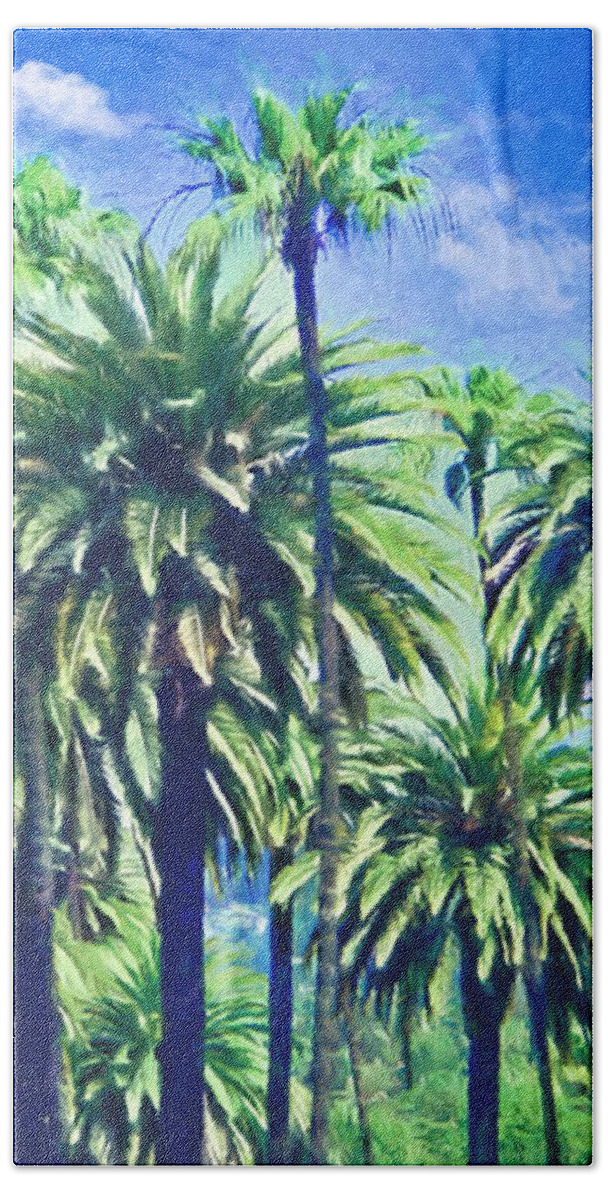 Palm Tree Beach Sheet featuring the mixed media Beverly Hills Palms by Alicia Hollinger