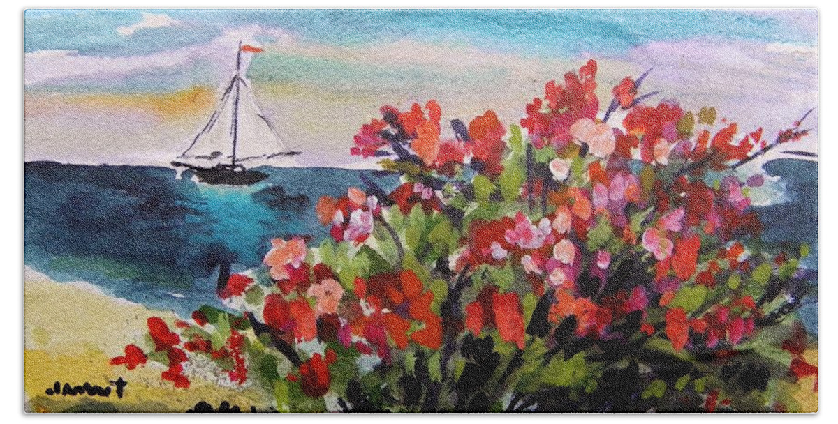 Sea Beach Sheet featuring the painting Beyond Sea Roses by John Williams