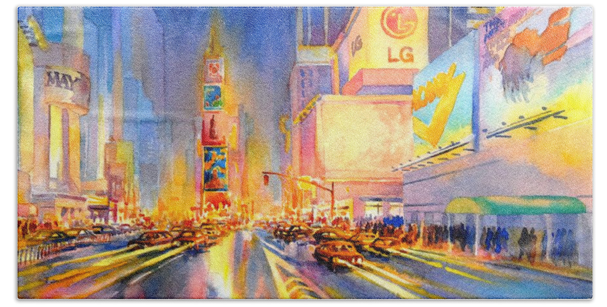 Watercolor Beach Towel featuring the painting Big Apple Evening, No. 2 by Virgil Carter