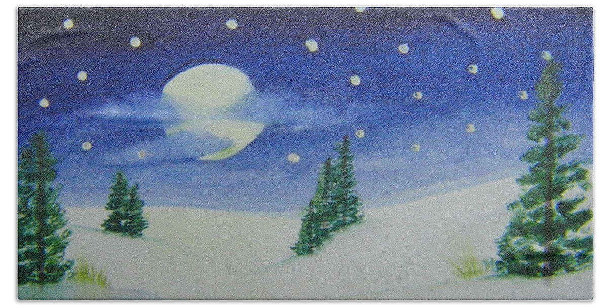 Christmas Wonderland Beach Sheet featuring the painting Big Moon Christmas by Mishel Vanderten