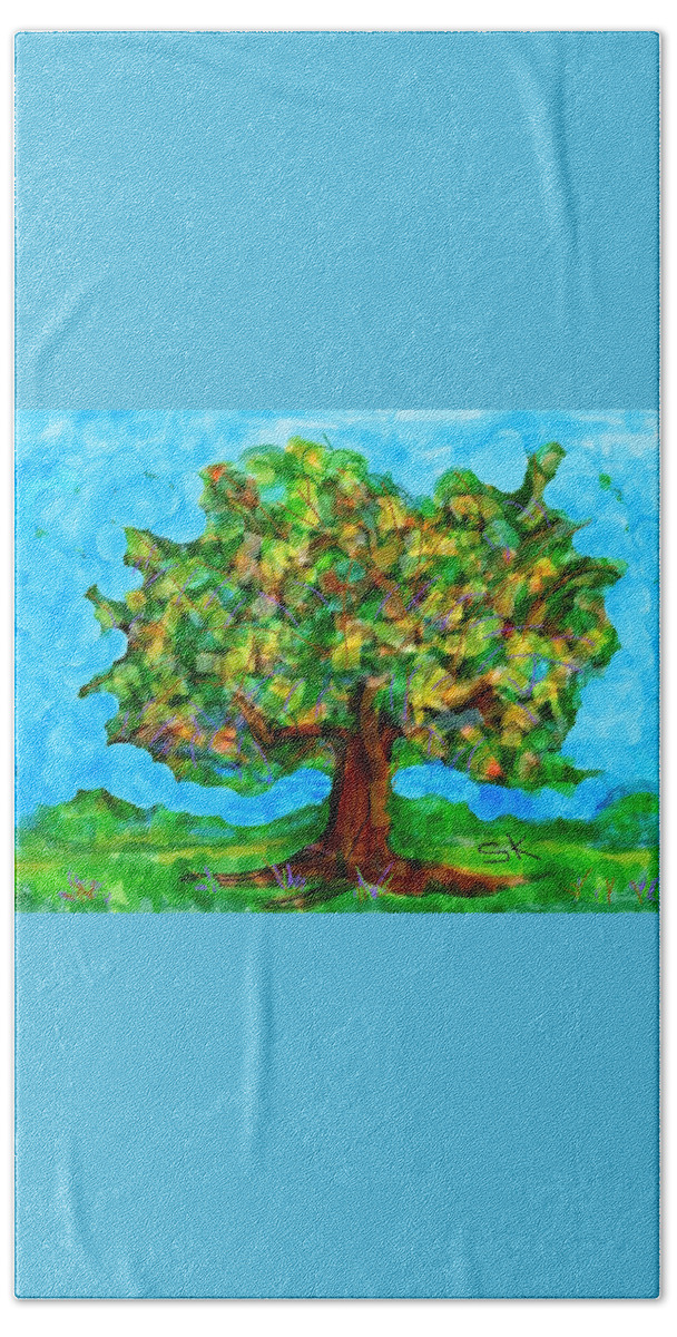 Tree Beach Towel featuring the digital art Big Oak Tree by Sherry Killam