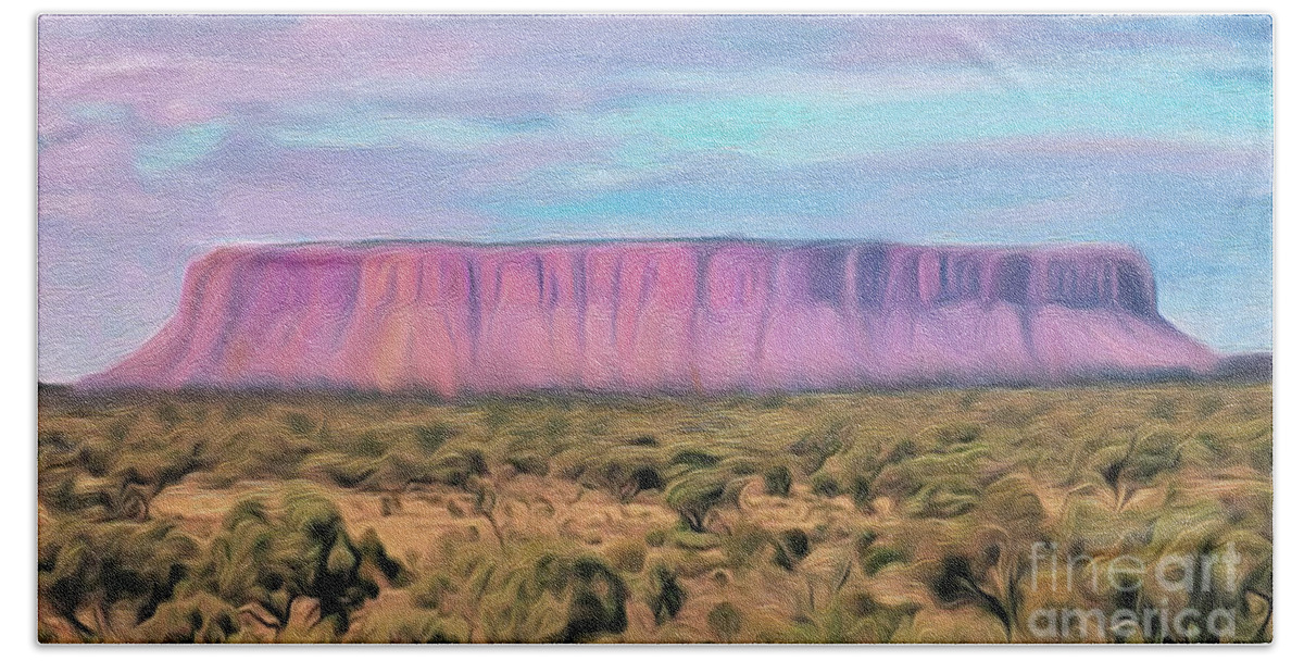 Mesa Beach Towel featuring the digital art Big Pink Mesa by Walter Colvin