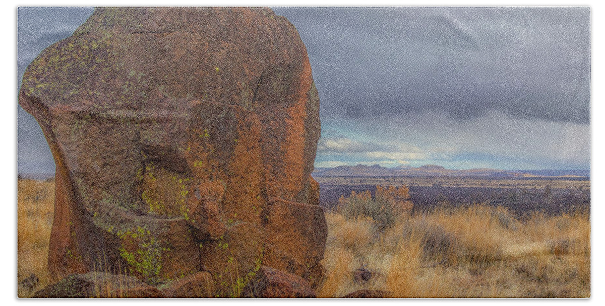 Landscape Beach Sheet featuring the photograph Big Rock at Lava Beds by Marc Crumpler
