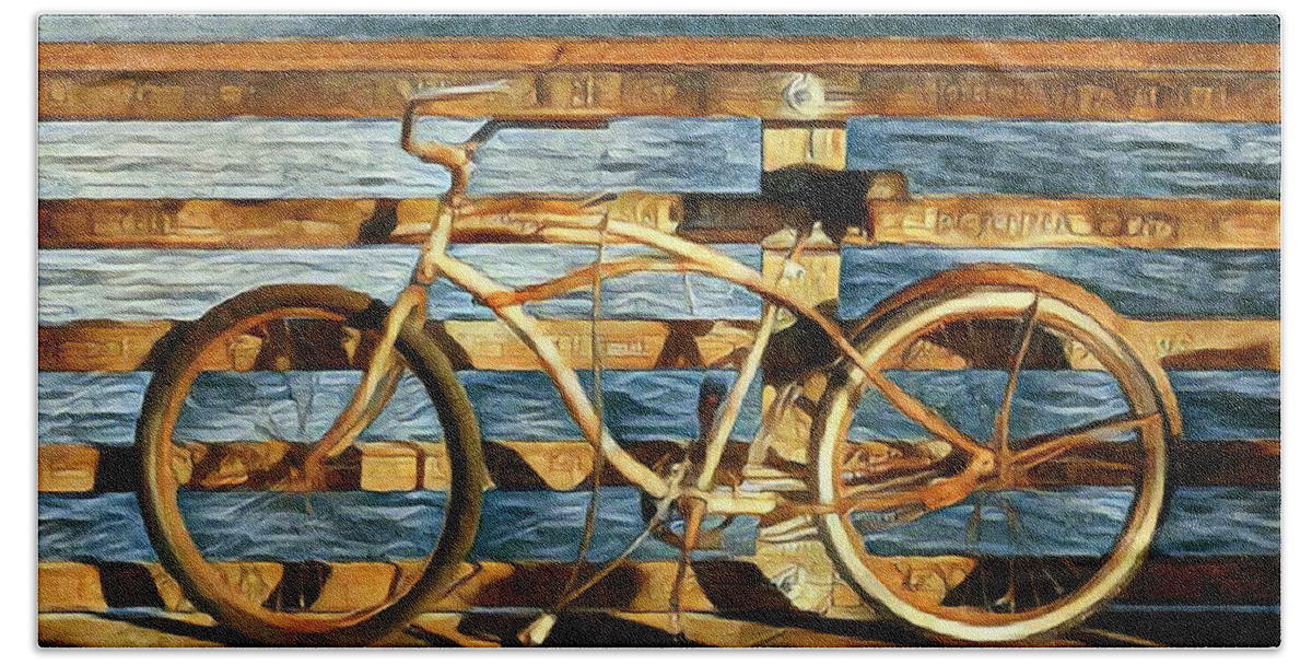 Bicycle Beach Towel featuring the digital art Biking to the Beach by Karyn Robinson