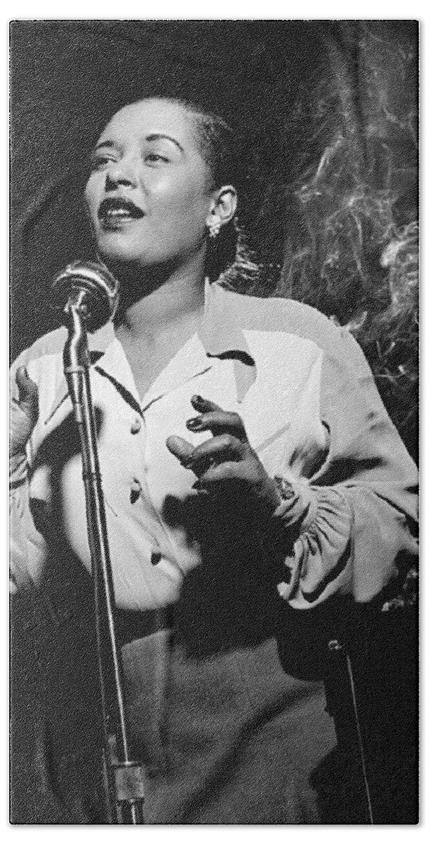 Billie Holiday New York City Circa 1948 Beach Sheet featuring the photograph Billie Holiday New York City circa 1948 by David Lee Guss