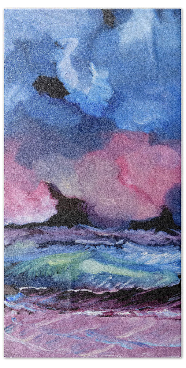  Cumulus Clouds Beach Sheet featuring the painting Billowy Clouds Afloat by Meryl Goudey