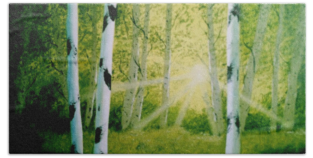 Birch Trees Beach Towel featuring the painting Birch Trees by Jim Saltis