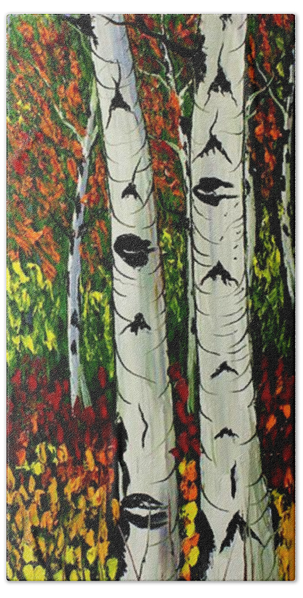  Beach Towel featuring the painting Birch Tree's Of Autumn #17 by James Dunbar