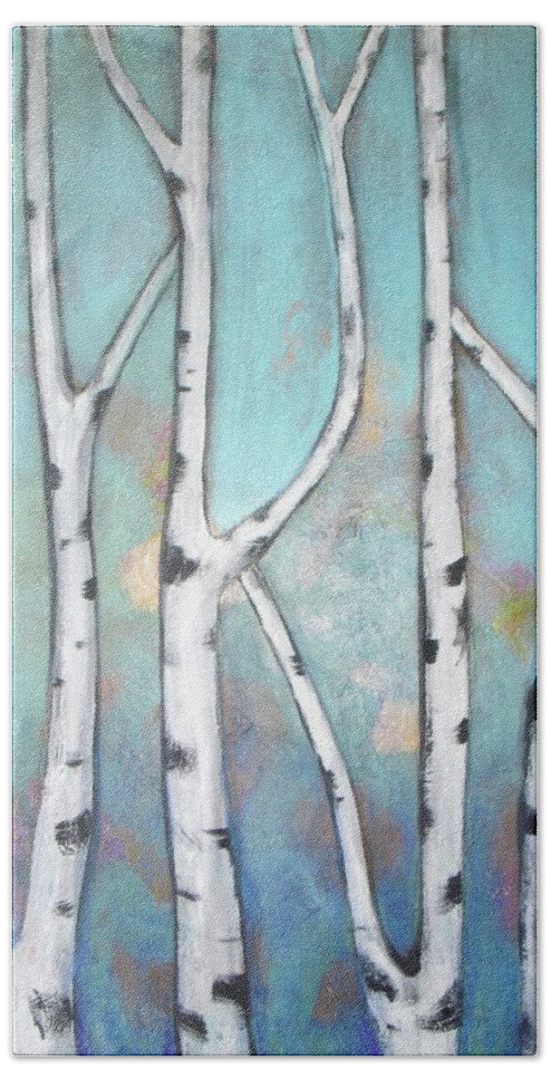 Birch Beach Towel featuring the painting Birch Trees by Vesna Antic