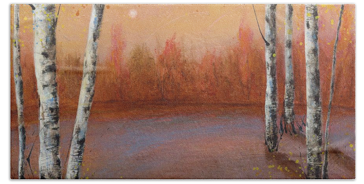 Acrylic Beach Towel featuring the painting Birches In The Fall by Brenda O'Quin