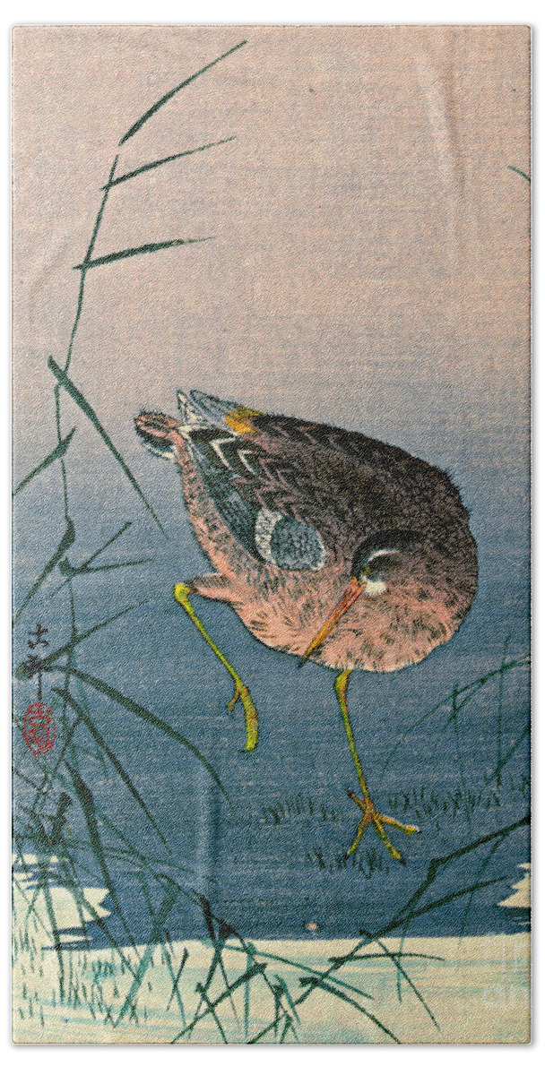 Bird Among Reeds 1900 Beach Towel featuring the photograph Bird Among Reeds 1900 by Padre Art