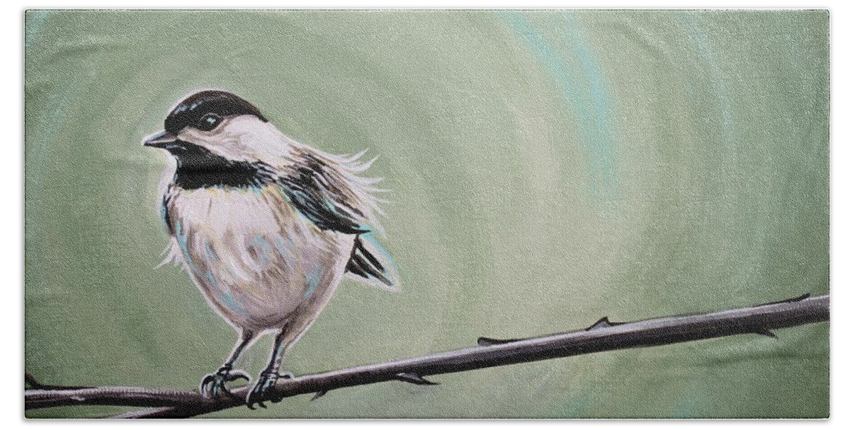 Birds Beach Sheet featuring the painting Bird on a Branch by Elizabeth Robinette Tyndall