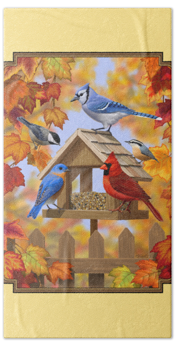 Wild Birds Beach Towel featuring the digital art Bird Painting - Autumn Aquaintances by Crista Forest
