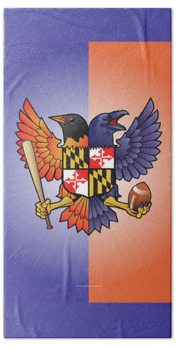 Birdland Beach Towel featuring the digital art Birdland Baltimore Raven and Oriole Maryland Crest by Joe Barsin