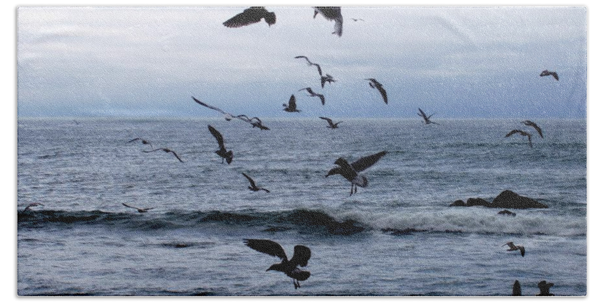 Seascape Beach Towel featuring the photograph Birds In Flight by Deborah Crew-Johnson