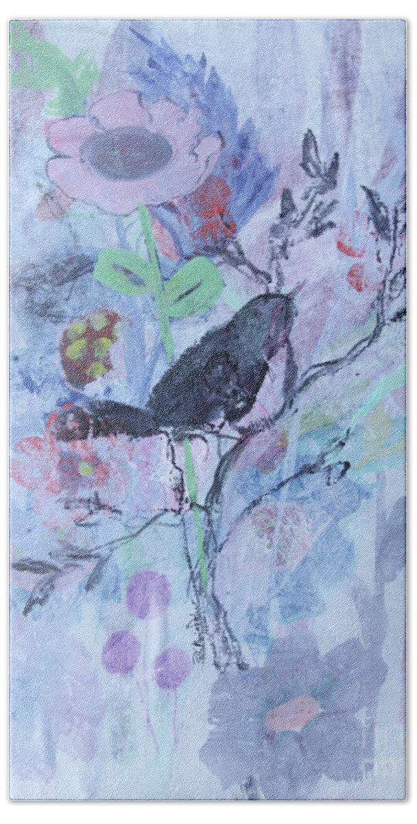 Bird Beach Towel featuring the painting Birds Just Wanna Have Fun by Robin Pedrero