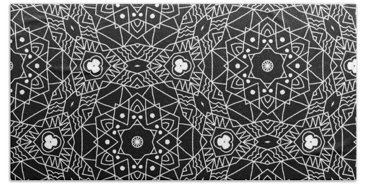 Black Beach Towel featuring the digital art Black and White Boho Pattern 3- Art by Linda Woods by Linda Woods