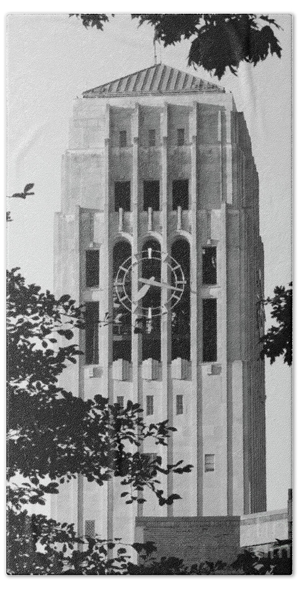 University Of Michigan Beach Sheet featuring the photograph Black And White Clock Tower by Phil Perkins