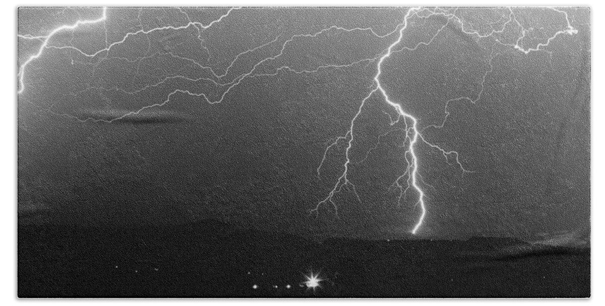 Lightning Beach Towel featuring the photograph Black and White Massive Lightning Strikes by James BO Insogna