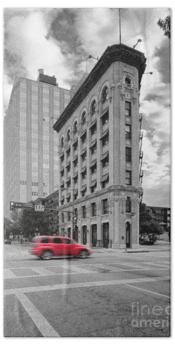 Downtown Beach Towel featuring the photograph Black and White Photograph of the Flatiron Building in Downtown Fort Worth - Texas by Silvio Ligutti