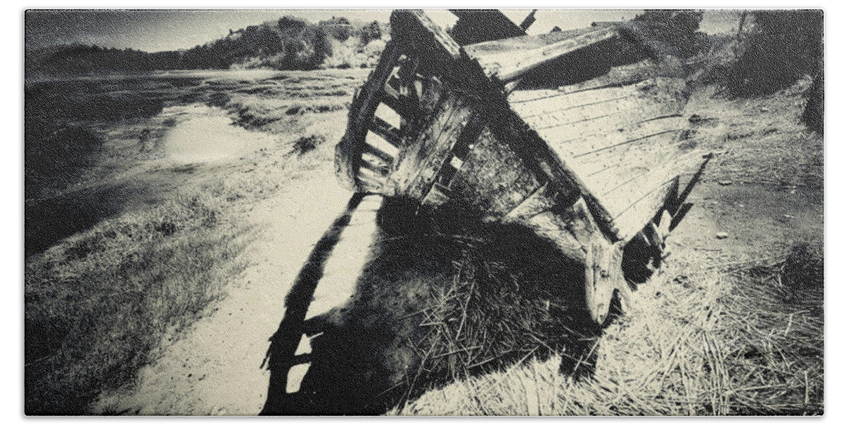 Black And White Photography Beach Towel featuring the photograph Black and White Photography Shipwreck Pinhole by Darius Aniunas
