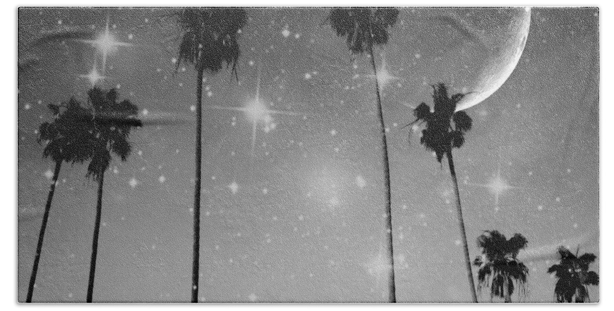 Black And White Starry Night Beach Towel featuring the photograph Black and White Starry Night by Marianna Mills