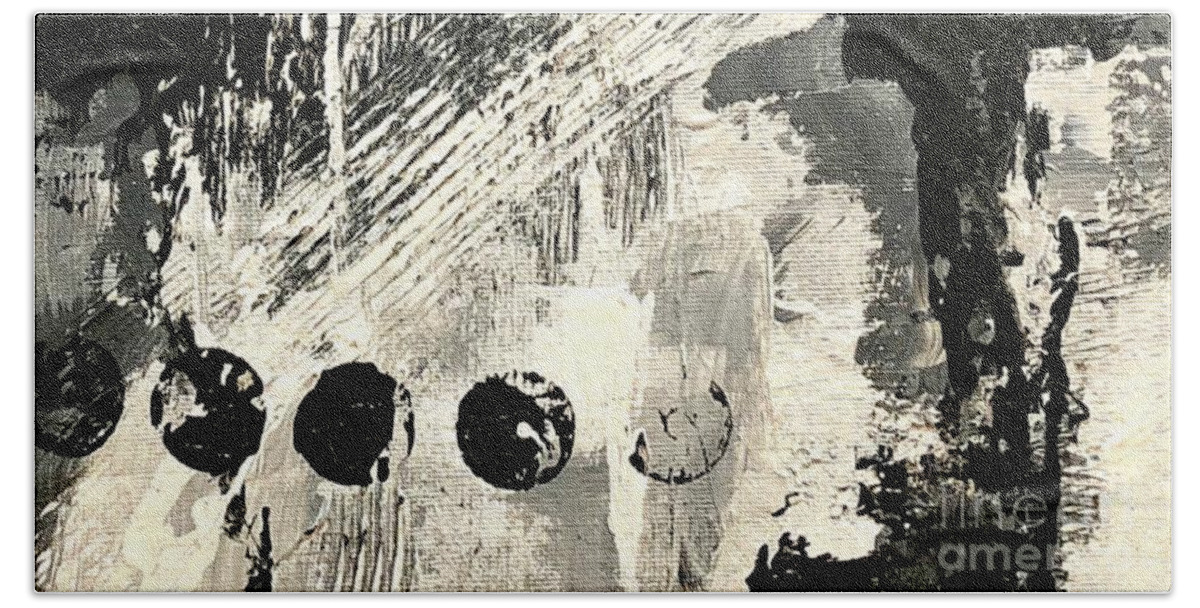 Black And White Beach Towel featuring the painting Black and White Study 4 by Mary Mirabal