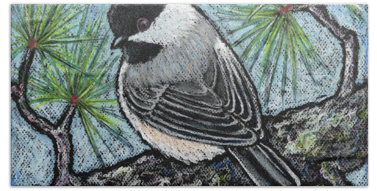 Beach Towel featuring the painting Black Capped Chickadee by Ande Hall