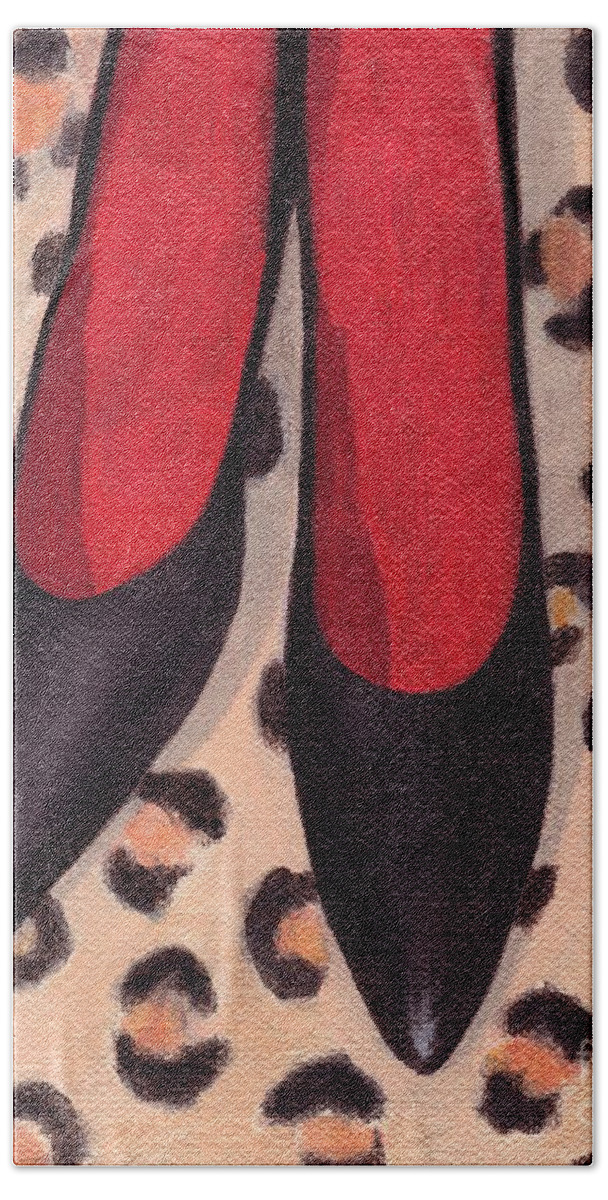 Black High Heels Beach Sheet featuring the painting Black High Heels by Kazumi Whitemoon