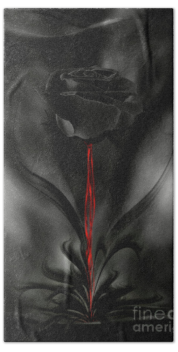Black Beach Towel featuring the digital art Black magic rose by Johnny Hildingsson