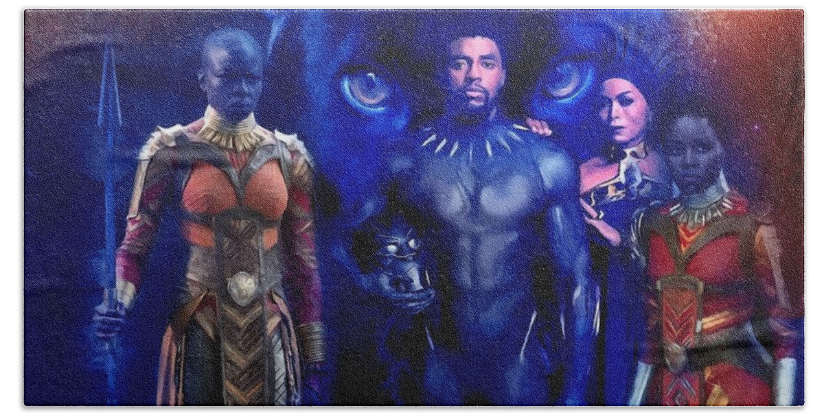 Black Panther Beach Towel featuring the painting Black Panther by Carl Gouveia