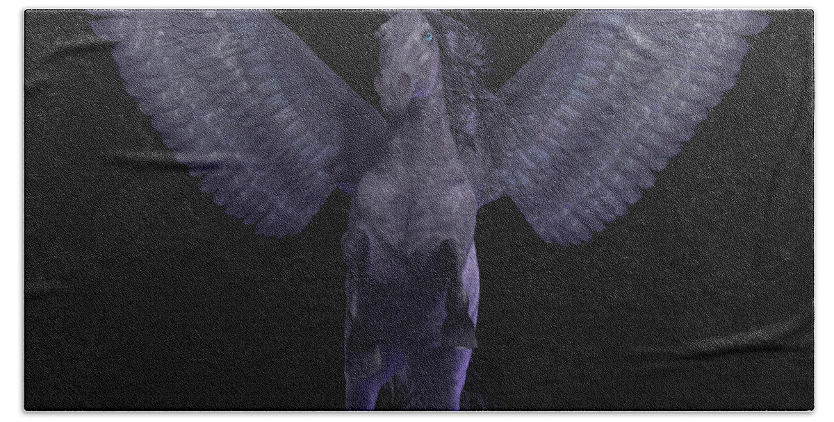 Pegasus Beach Towel featuring the painting Black Pegasus on Black by Corey Ford
