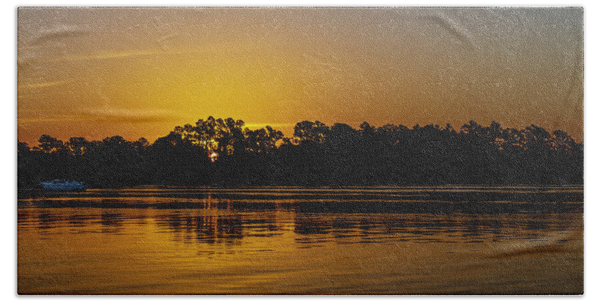 Georgetown Landing Marina Beach Towel featuring the photograph Black River Sunrise by Kevin Senter