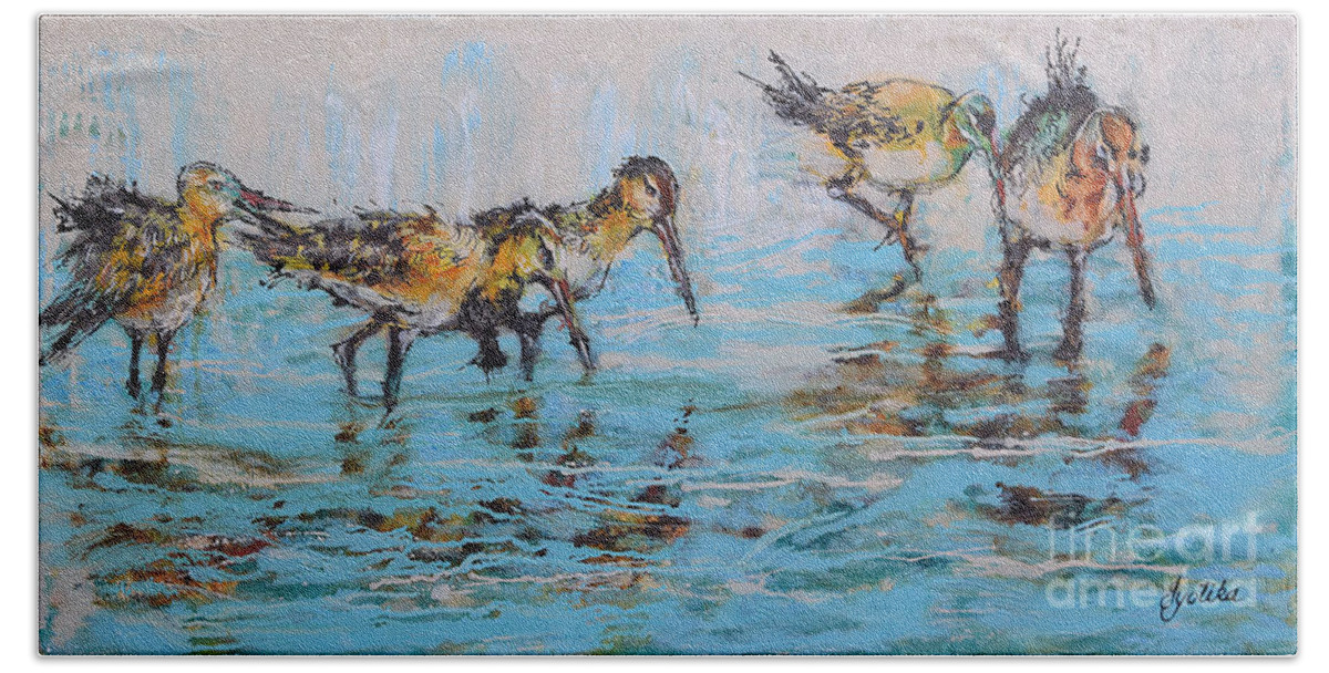  Beach Towel featuring the painting Black-Tailed Godwits by Jyotika Shroff