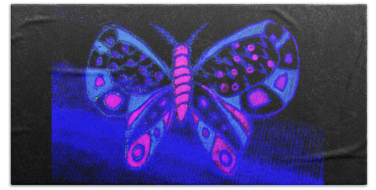 Adria Trail Beach Sheet featuring the drawing Blacklight Butterfly by Adria Trail