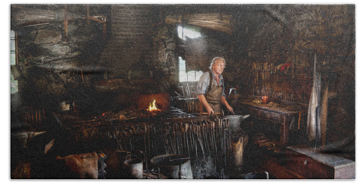 Hdr Beach Towel featuring the photograph Blacksmith - This is my trade by Mike Savad