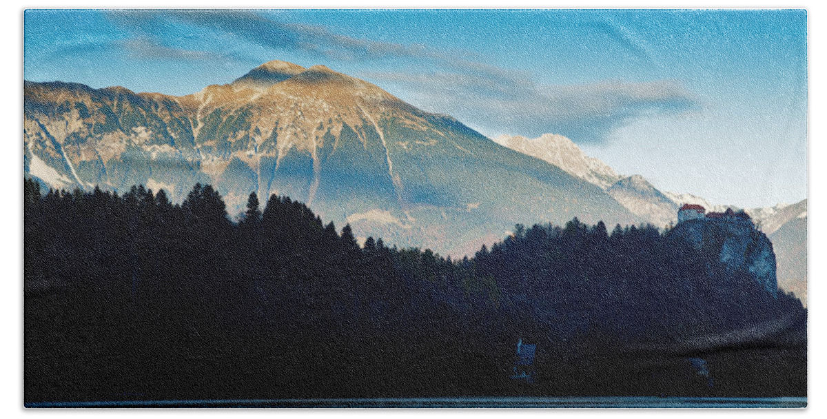 Bled Beach Towel featuring the photograph Bled Castle by Ian Middleton