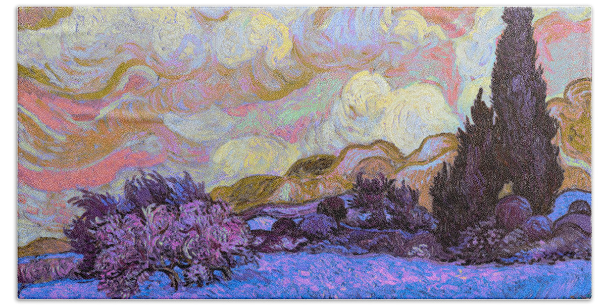 Abstract In The Living Room Beach Towel featuring the digital art Blend 20 van Gogh by David Bridburg