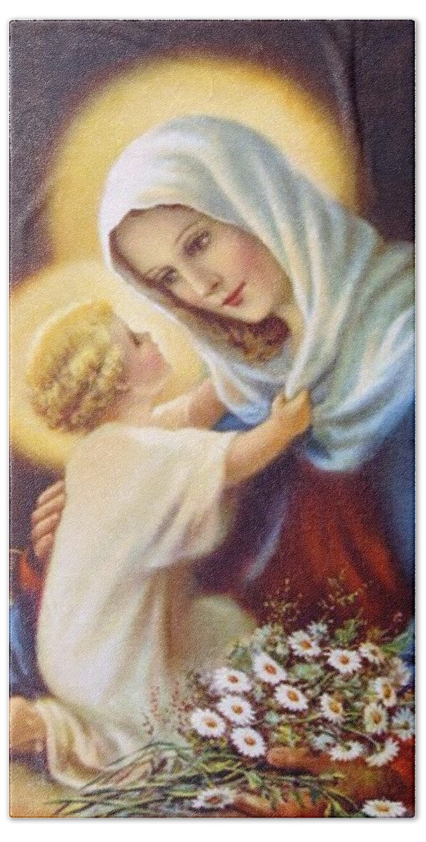 Mary Beach Towel featuring the painting Blessed Virgin and Child by Artist Unknown