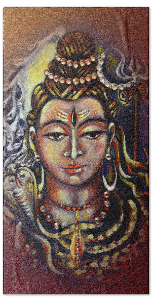 Shiva Beach Towel featuring the painting Bliss by Harsh Malik