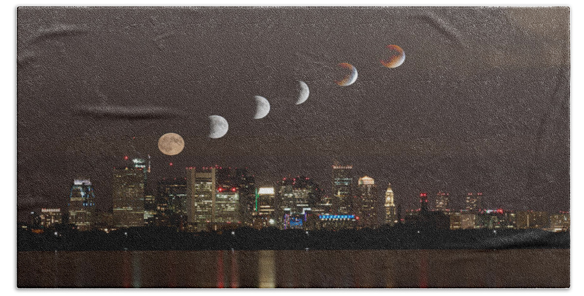 Boston Beach Towel featuring the photograph Blood Moon Lunar Eclipse over Boston Massachusetts by Brian MacLean